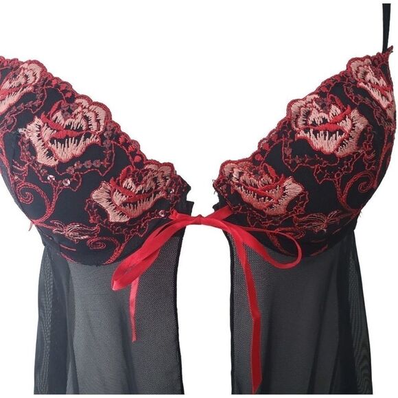 Inner Secrets Mesh Babydoll Lingerie Chemise black red pink Valentine's medium - Picture 2 of 6